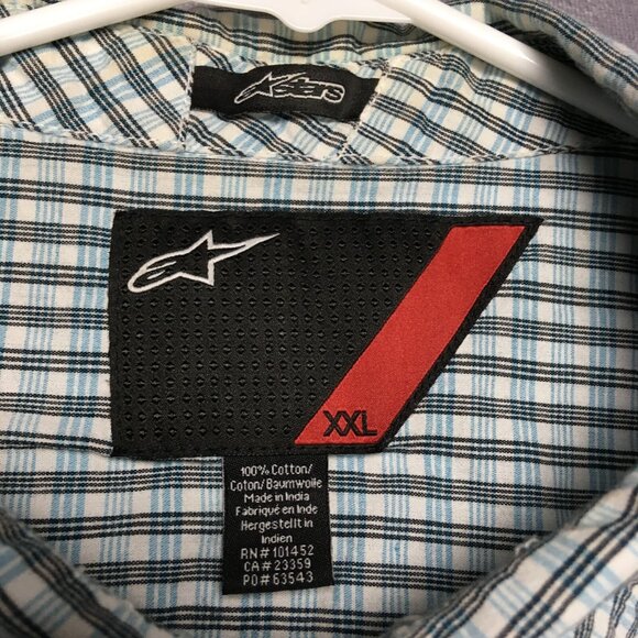 Alpinestars Mens Plaid Shirt size XXL Short Sleeve Button Up Pocket White Blue - Picture 4 of 16